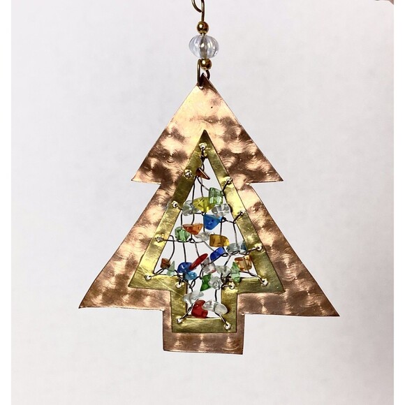 Copper Christmas Tree Ornament Stones Wire Hanging Unique Holiday Decor Artisan - Picture 1 of 3